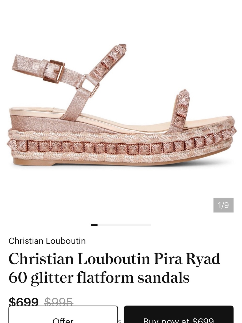 Christian Louboutin Metallic Rose Gold Espadrille Platform Sandal